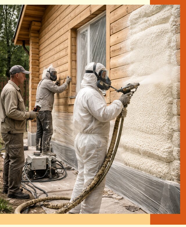 Утепление дома из бруса ППУ в Рославле от 3956 руб/м2 под ключ | ТепломастерРлв