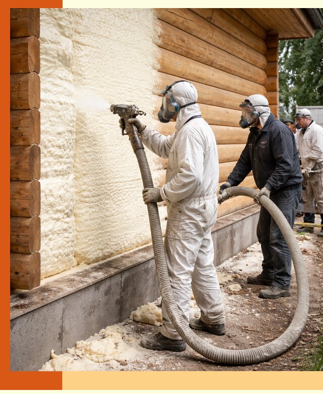 Утепление дома из бруса пенополиуретаном в Рославле