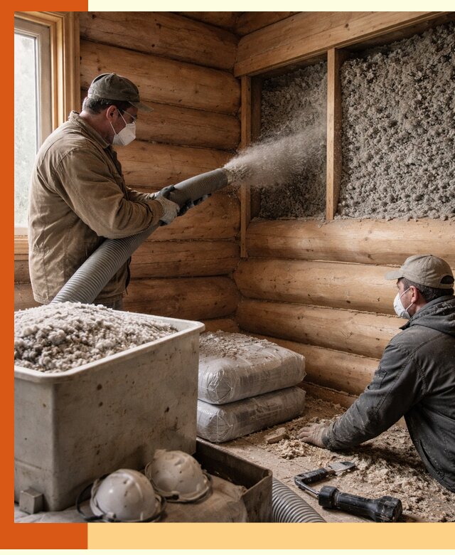 Утепление дома из бруса эковатой в Рославле