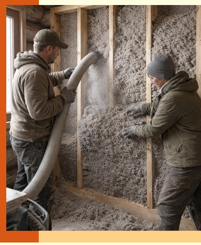 Утепление бревенчатого дома эковатой в Рославле