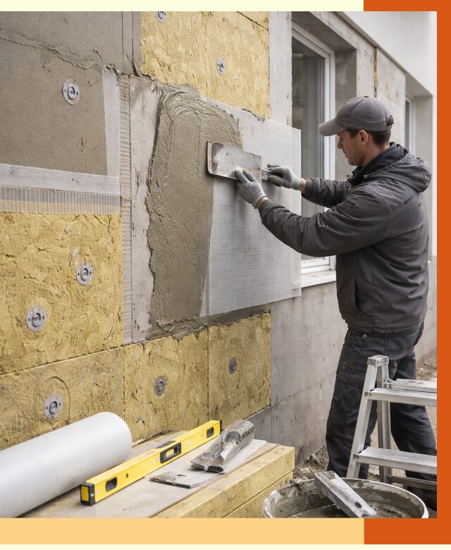 Утепление фасада под штукатурку в Рославле от 4316 руб/м2 — монтаж пенопластом и минватой | ТепломастерРлв