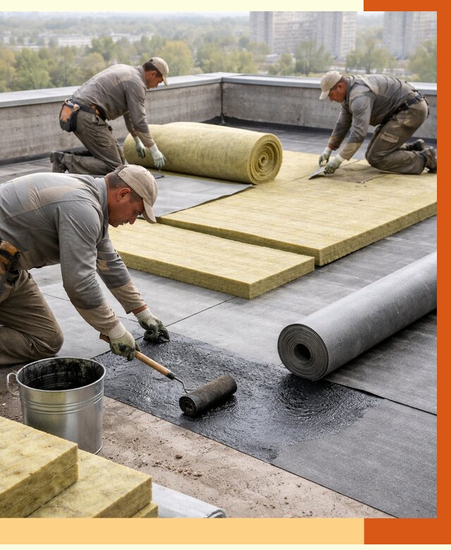 Утепление плоской крыши в Рославле от 7399 руб./м2 под ключ | ТепломастерРлв