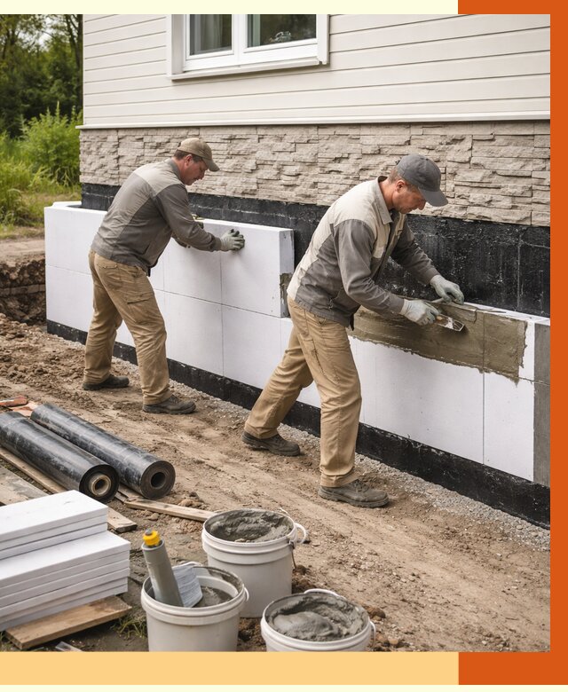 Утепление фундамента снаружи в Рославле от 4316 руб. за м² | ТепломастерРлв