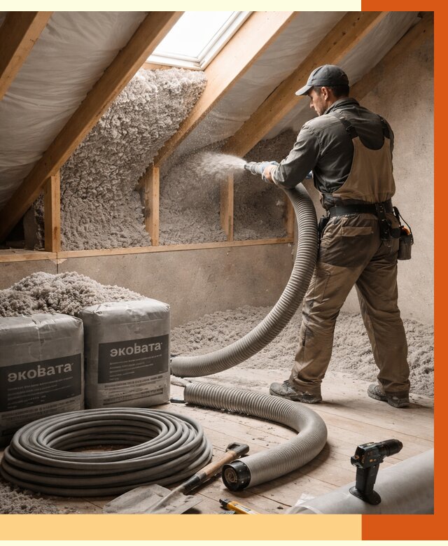 Утепление мансарды эковатой в Рославле от 2261 руб/м2 — монтаж, задувка, цена | ТепломастерРлв