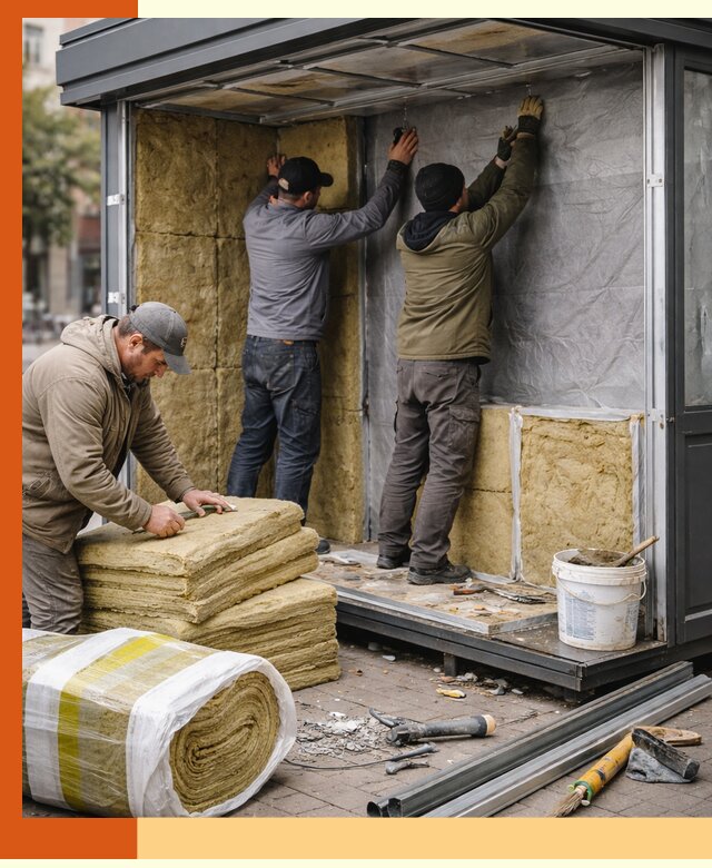 Утепление павильона шаурмы под ключ в Рославле