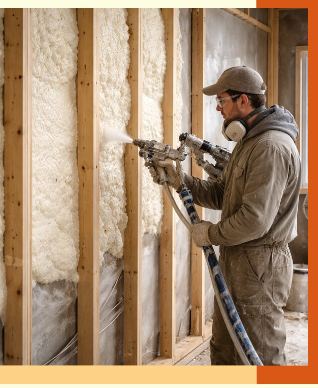 Утепление каркасной стены ППУ в Рославле от 4367 руб./м2 под ключ | ТепломастерРлв