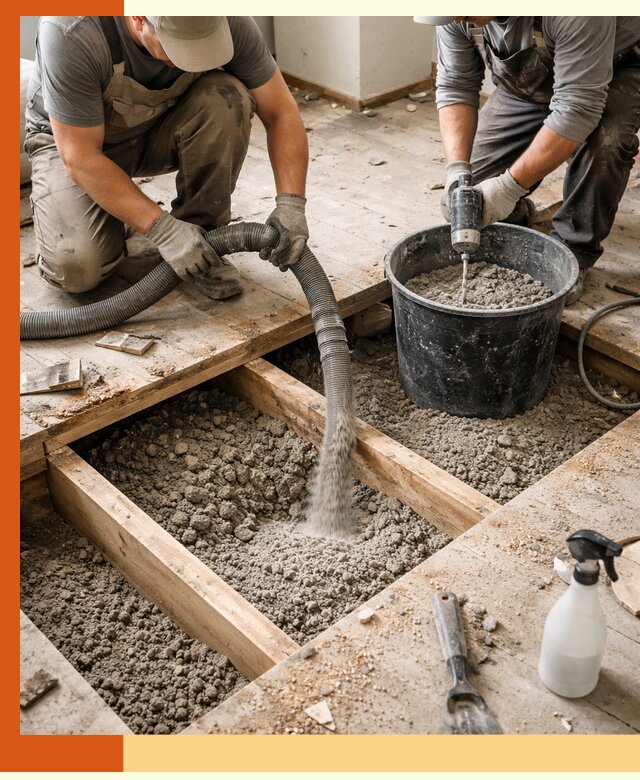 Заполнение пустот пола в Рославле полиуретаном и пенополистиролом