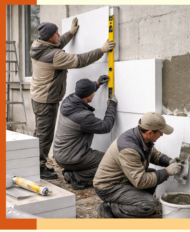 Утепление пенопластом наружных стен и фасадов в Рославле