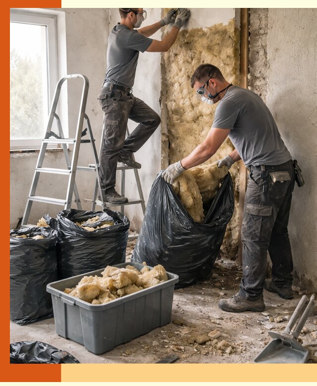 Демонтаж старого утеплителя и вывоз отходов в Рославле