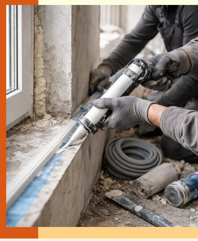 Герметизация стыков и примыканий зданий в Рославле